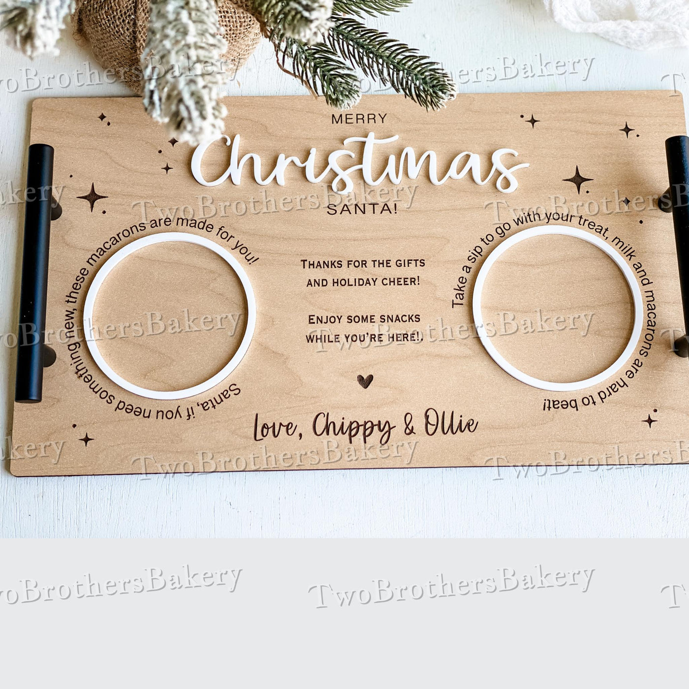 Milk and Macarons Tray, Santa Tray, Christmas Eve Tray, Christmas Macarons, Tray for Santa, Christmas Eve Gift, Santa Cookies, Christmas Tray