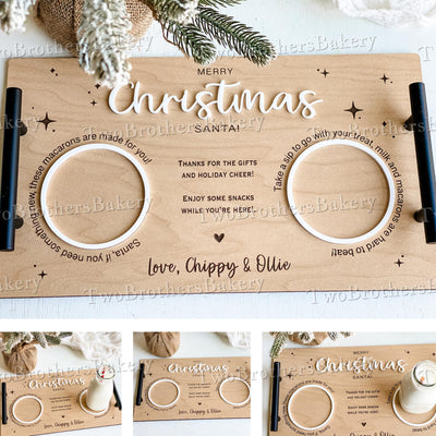 Milk and Macarons Tray, Santa Tray, Christmas Eve Tray, Christmas Macarons, Tray for Santa, Christmas Eve Gift, Santa Cookies, Christmas Tray