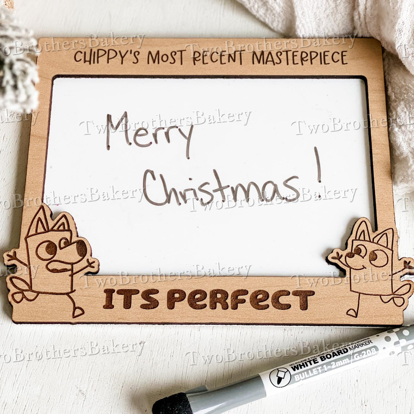 Personalized Kids Dry Erase Board - Bluey Inspired Reusable Art Display with Custom Name, Hanging or Magnetic Options, Artwork Showcase