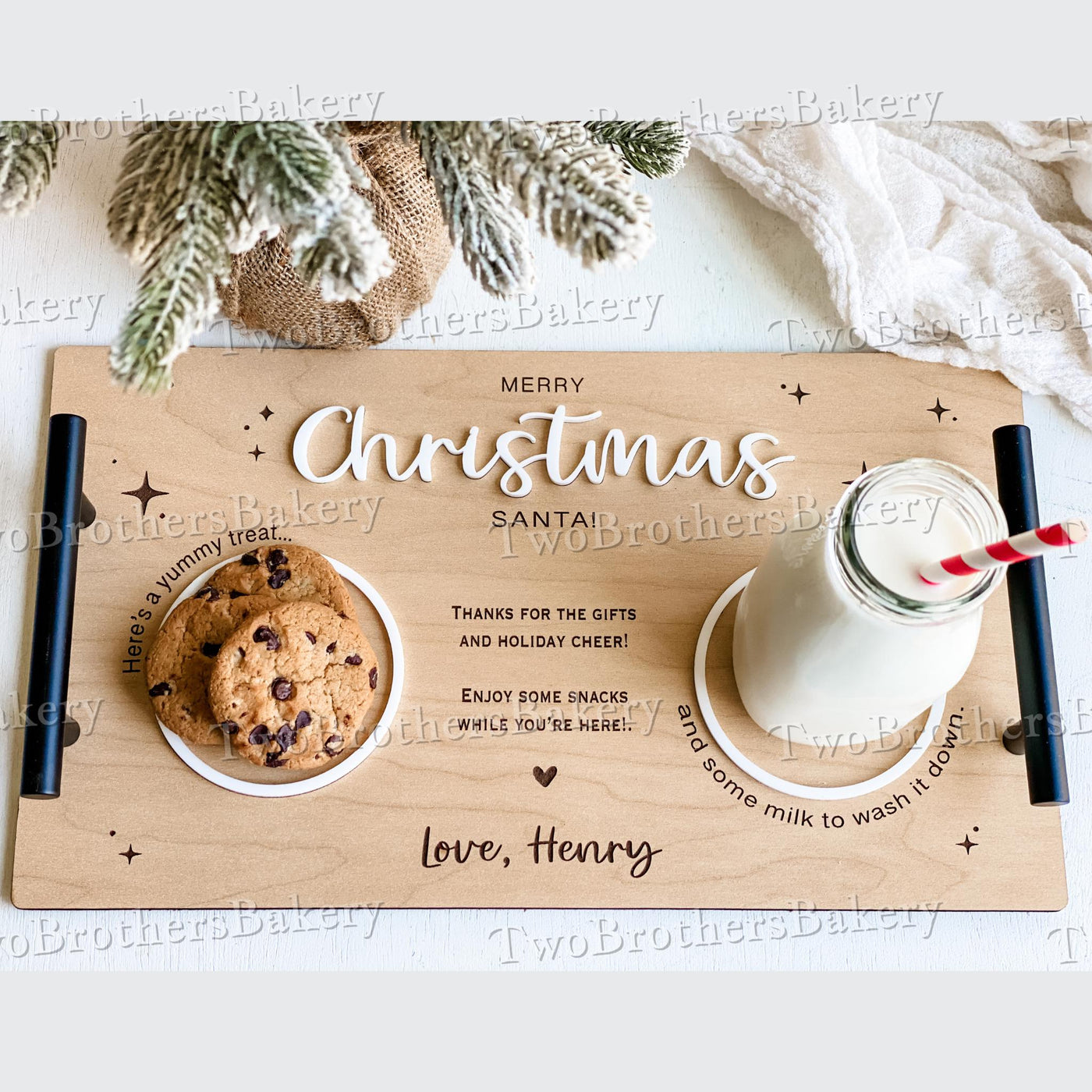 Milk and Cookie Tray, Santa Tray, Christmas Eve Tray, Christmas Cookies, Tray for Santa, Christmas Eve Gift, Santa Cookies, Christmas Tray