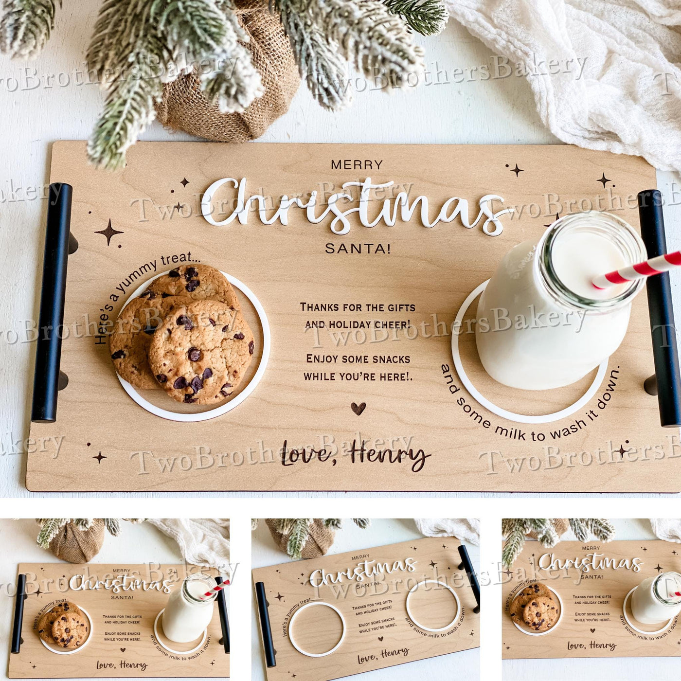 Milk and Cookie Tray, Santa Tray, Christmas Eve Tray, Christmas Cookies, Tray for Santa, Christmas Eve Gift, Santa Cookies, Christmas Tray