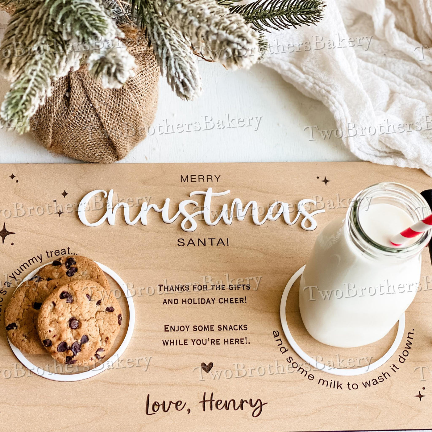 Milk and Cookie Tray, Santa Tray, Christmas Eve Tray, Christmas Cookies, Tray for Santa, Christmas Eve Gift, Santa Cookies, Christmas Tray