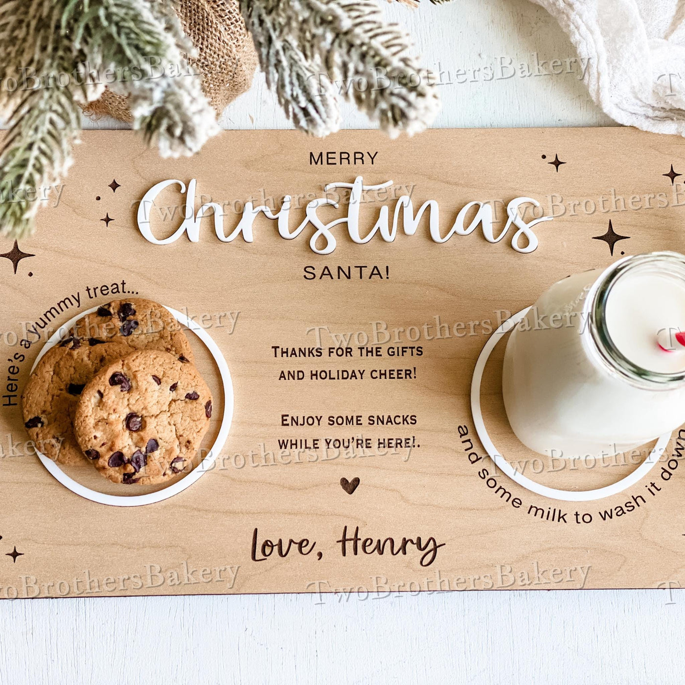 Milk and Cookie Tray, Santa Tray, Christmas Eve Tray, Christmas Cookies, Tray for Santa, Christmas Eve Gift, Santa Cookies, Christmas Tray