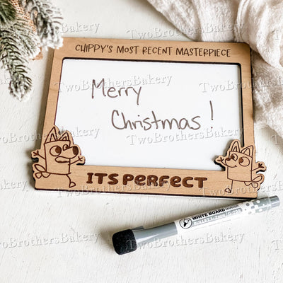 Personalized Kids Dry Erase Board - Bluey Inspired Reusable Art Display with Custom Name, Hanging or Magnetic Options, Artwork Showcase