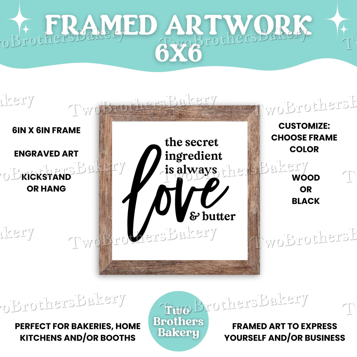 Secret Ingredient, Framed Baking Sign, Kitchen Decor, Bakery Wall Art, Inspirational Baking Gift, Home Bakery Display, Butter Art, Recipe