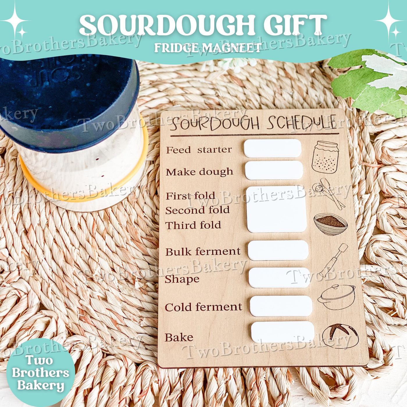 Sourdough Schedule Magnet, Dry Erase Baking Tracker, Bread Making Planner, Sourdough Starter Organizer, Kitchen Fridge Magnet for Bakers