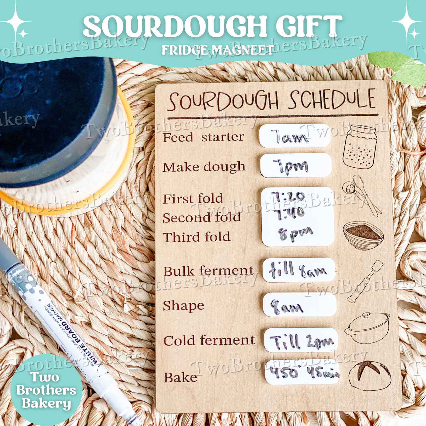 Sourdough Schedule Magnet, Dry Erase Baking Tracker, Bread Making Planner, Sourdough Starter Organizer, Kitchen Fridge Magnet for Bakers