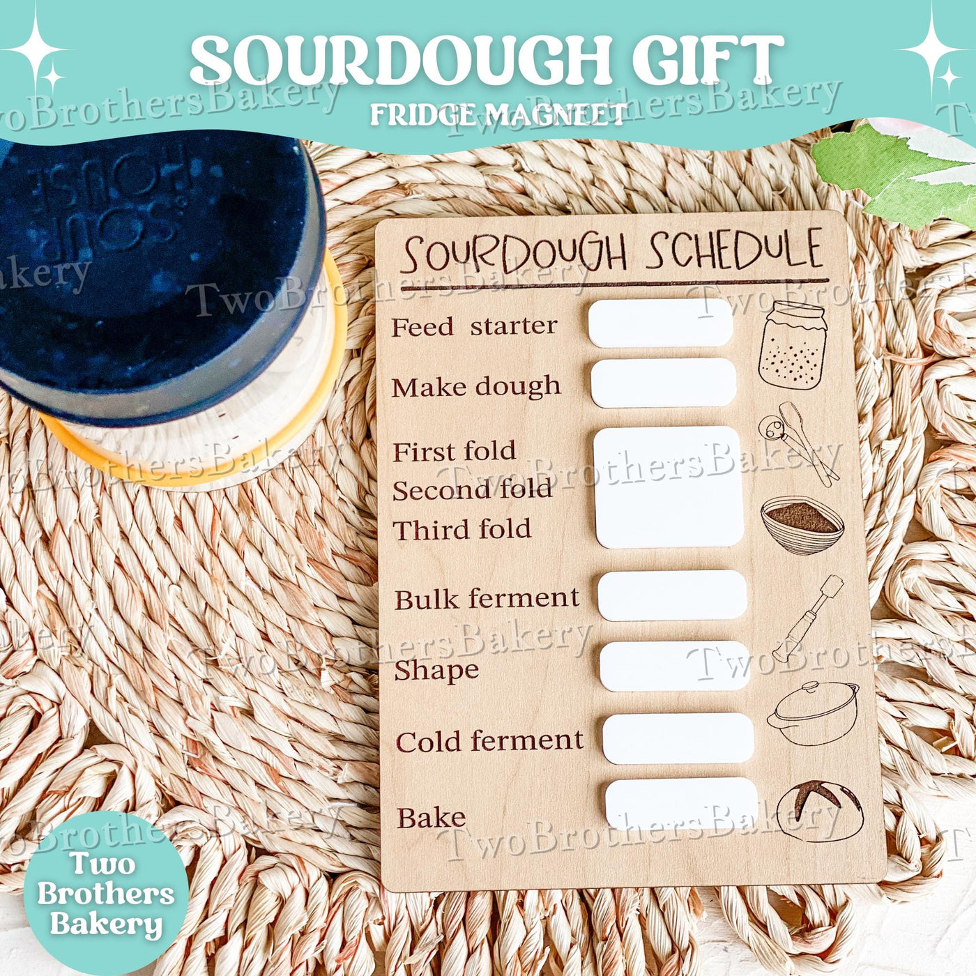 Sourdough Schedule Magnet, Dry Erase Baking Tracker, Bread Making Planner, Sourdough Starter Organizer, Kitchen Fridge Magnet for Bakers