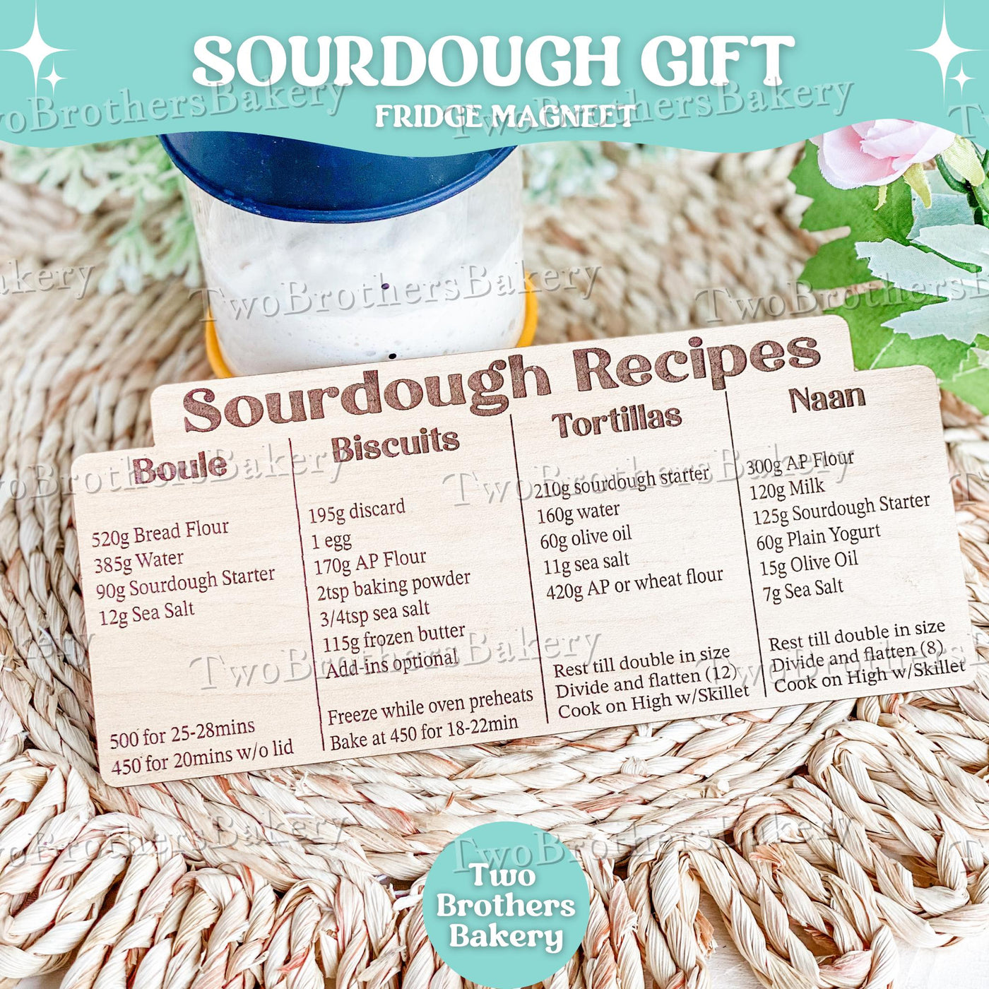 Custom Sourdough Magnet, Personalized Baking Gift, Fridge Magnet for Bakers, Baking Cheat Sheet, Sourdough Starter Tracker, Sourdough Recipe