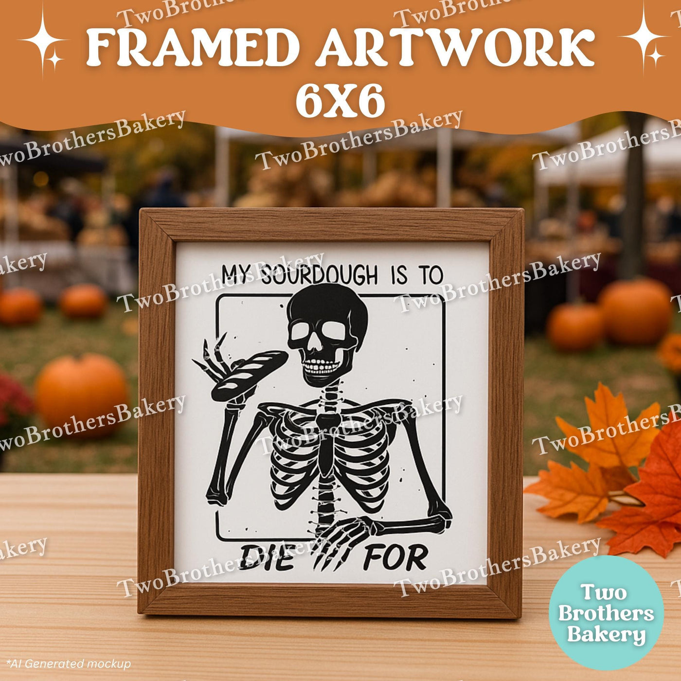 To Die For Sourdough Sign, 6x6 Halloween Bakery Decor, Fall Framed Art, Spooky Baking Market Display, Cottage Bakery Decor, Sourdough Art