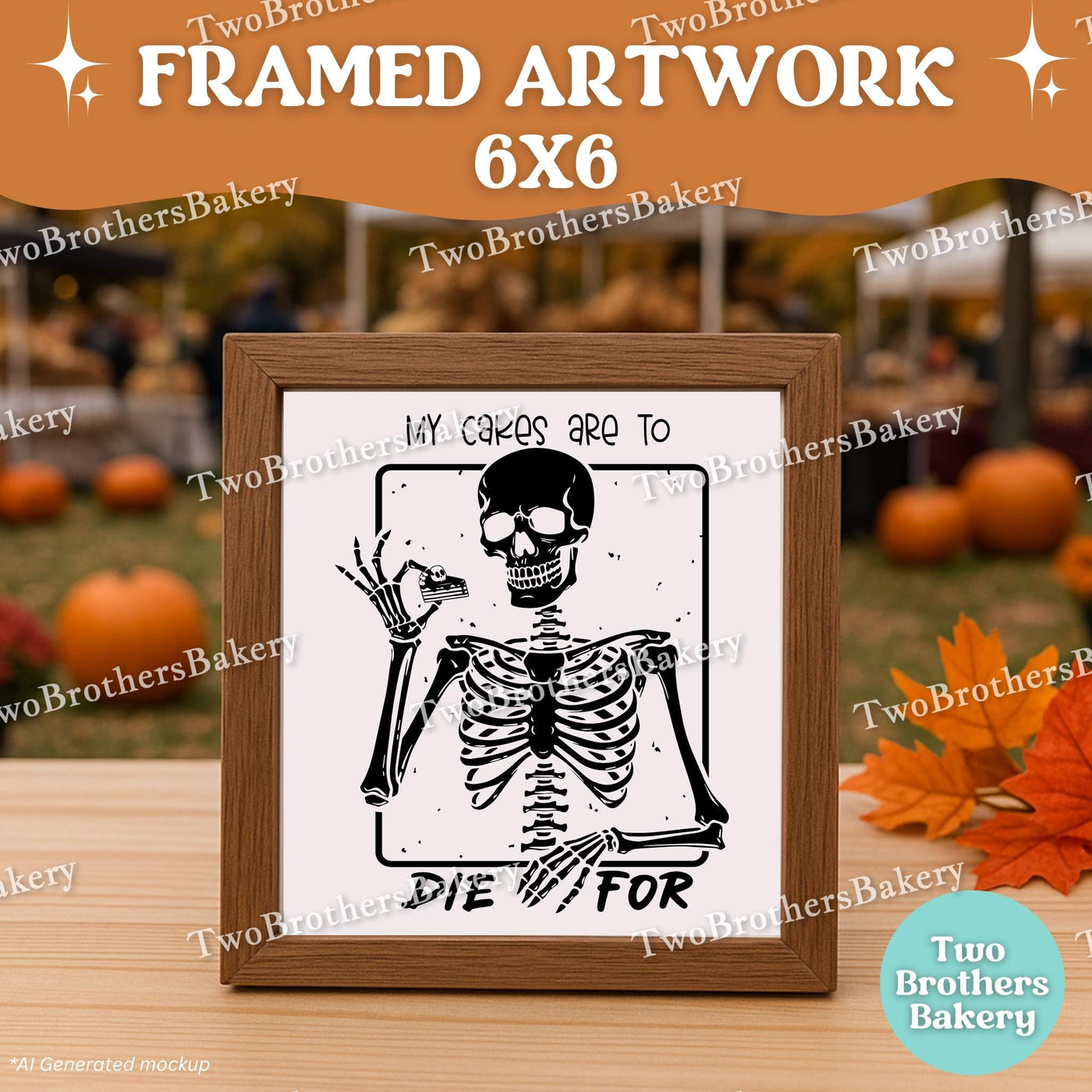 To Die For Cake Sign, 6x6 Halloween Kitchen Decor for Bakers, Fall Framed Art, Spooky Baking Market Display, Cottage Bakery Decor