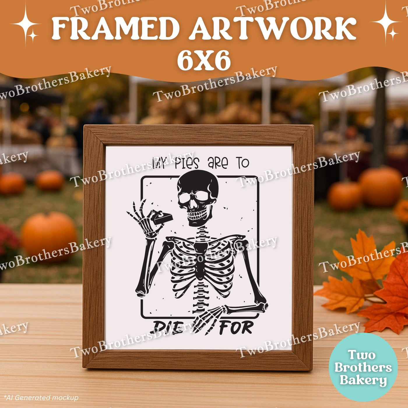 To Die For Pie Sign, 6x6 Halloween Decor for Bakers, Fall Framed Art, Spooky Baking Market Display, Cottage Bakery Decor, Pie Decor, Pie Art